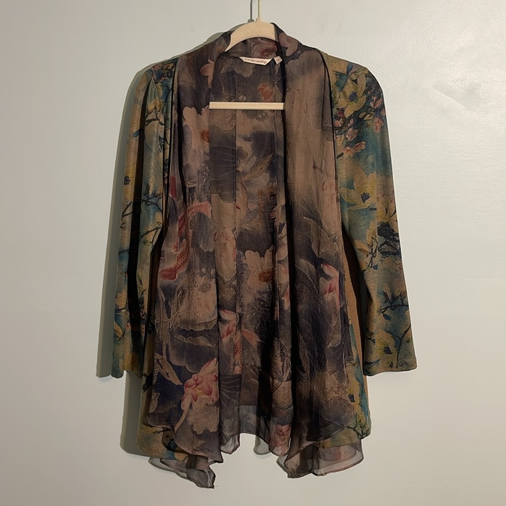 Soft Surroundings Tea Gardens Floral Print Chiffon Layered Cardigan Small Petite - Picture 2 of 11
